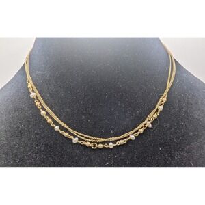 COOKIE LEE Layered Chain Necklace Gold Tone Pearl Beaded 16" long with 3" extend
